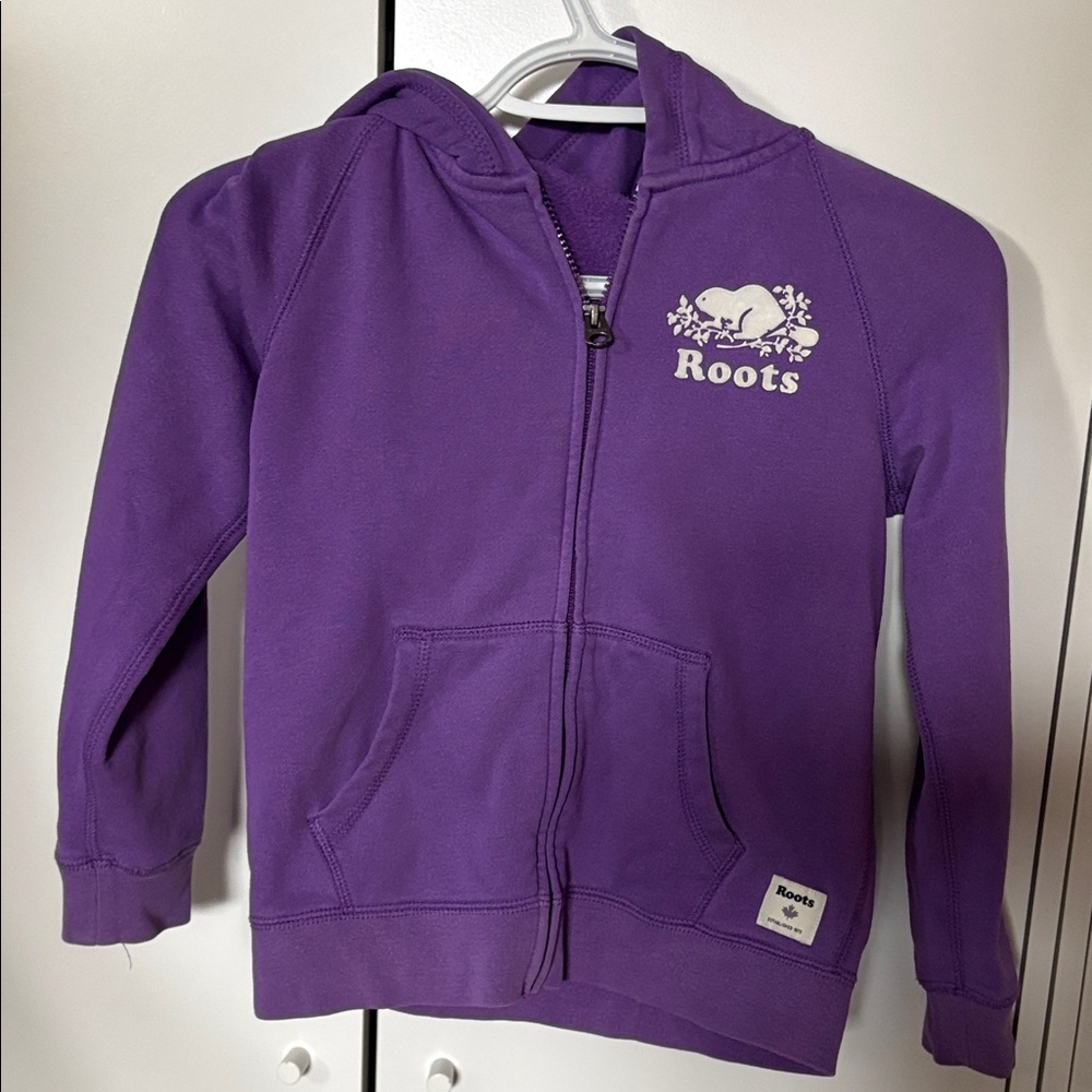 Roots Kids Purple Zip-Up Hoodie with White Logo